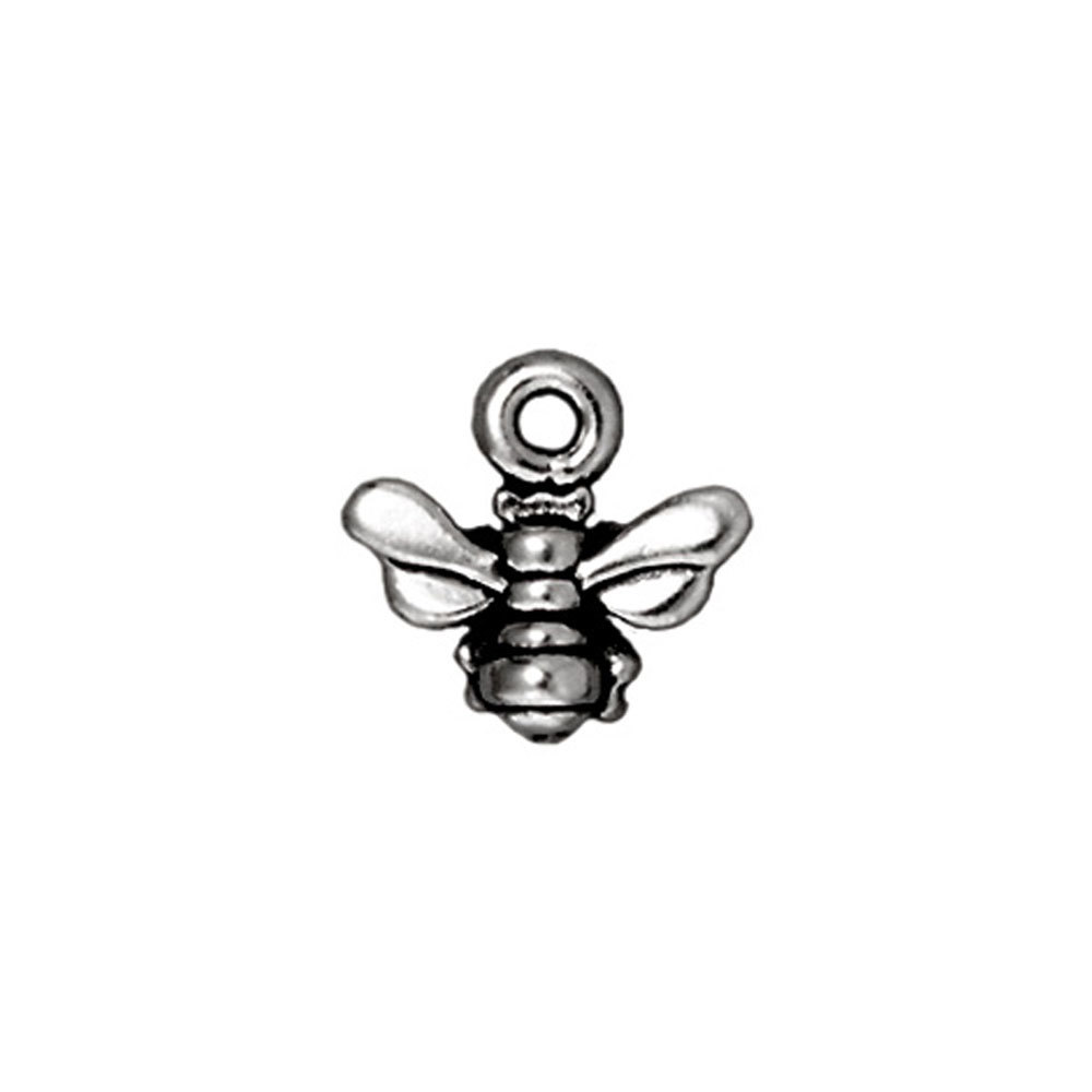 Charms & Solderable Accents Honeybee Charm, Silver Plated Pewter, Pack of 4, 11.2mm